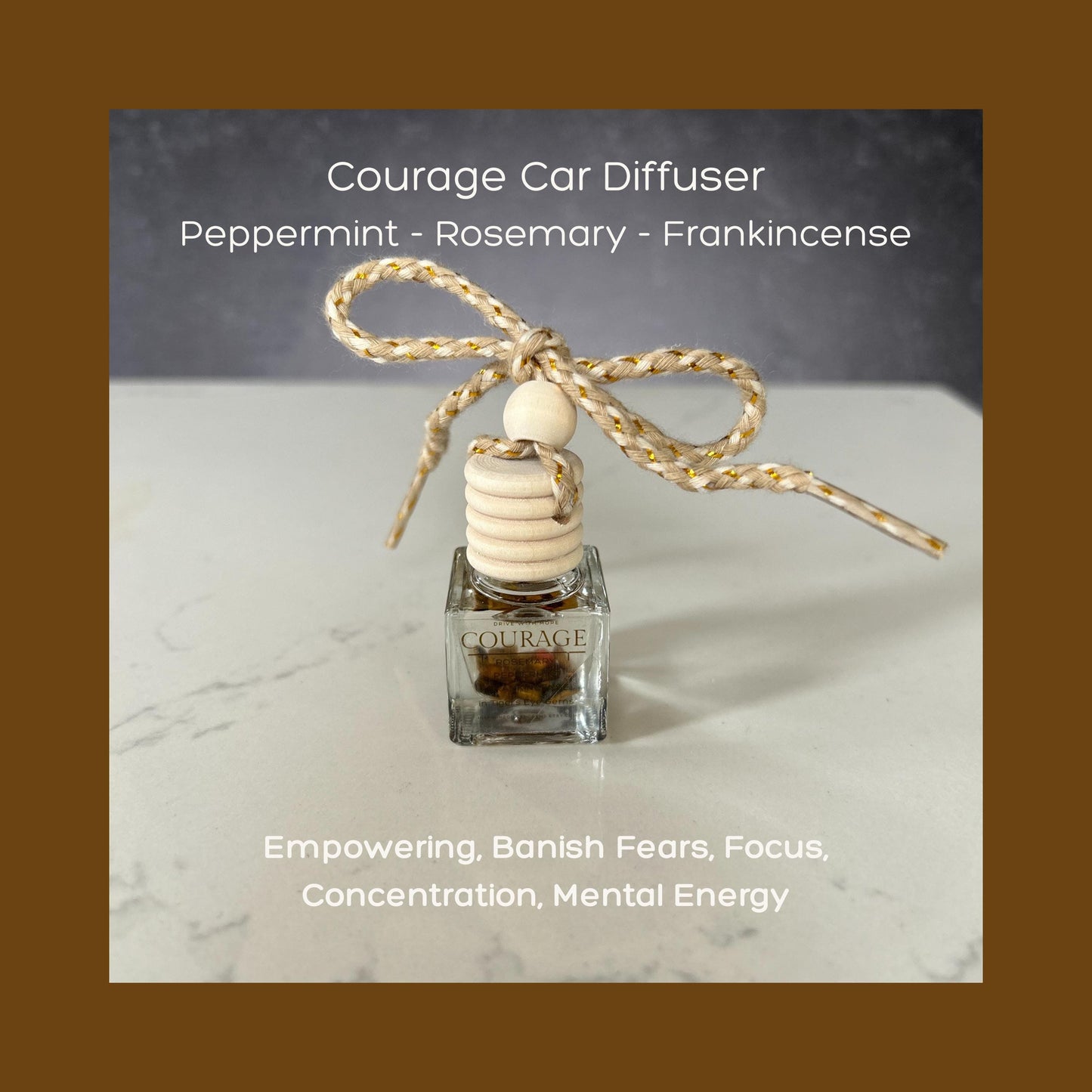Pure Essential Oil Car Diffuser: Hanging Car Diffuser with Aromatherapy Oils & Gems • Vitality• Joy • Energy • Clarity • Courage • A Joyful Gift
