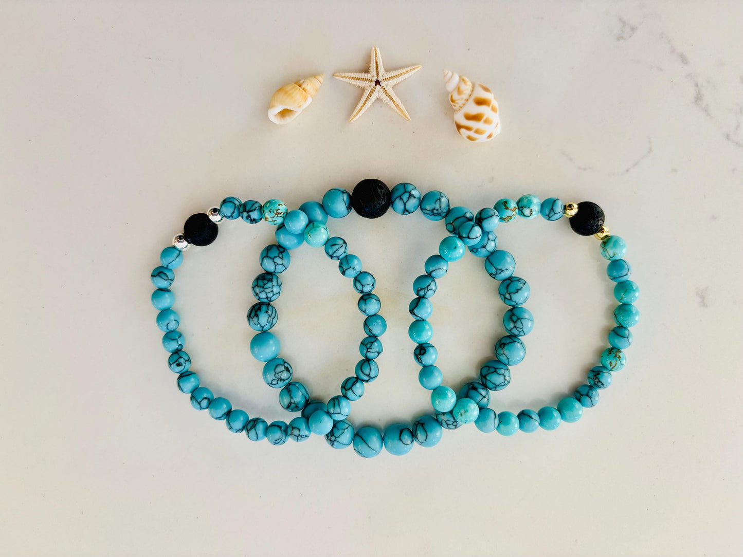 Turquoise Aromatherapy Couple Bracelet Set: Gift Box • Summer Essential Oil Blend • Heart Sachet