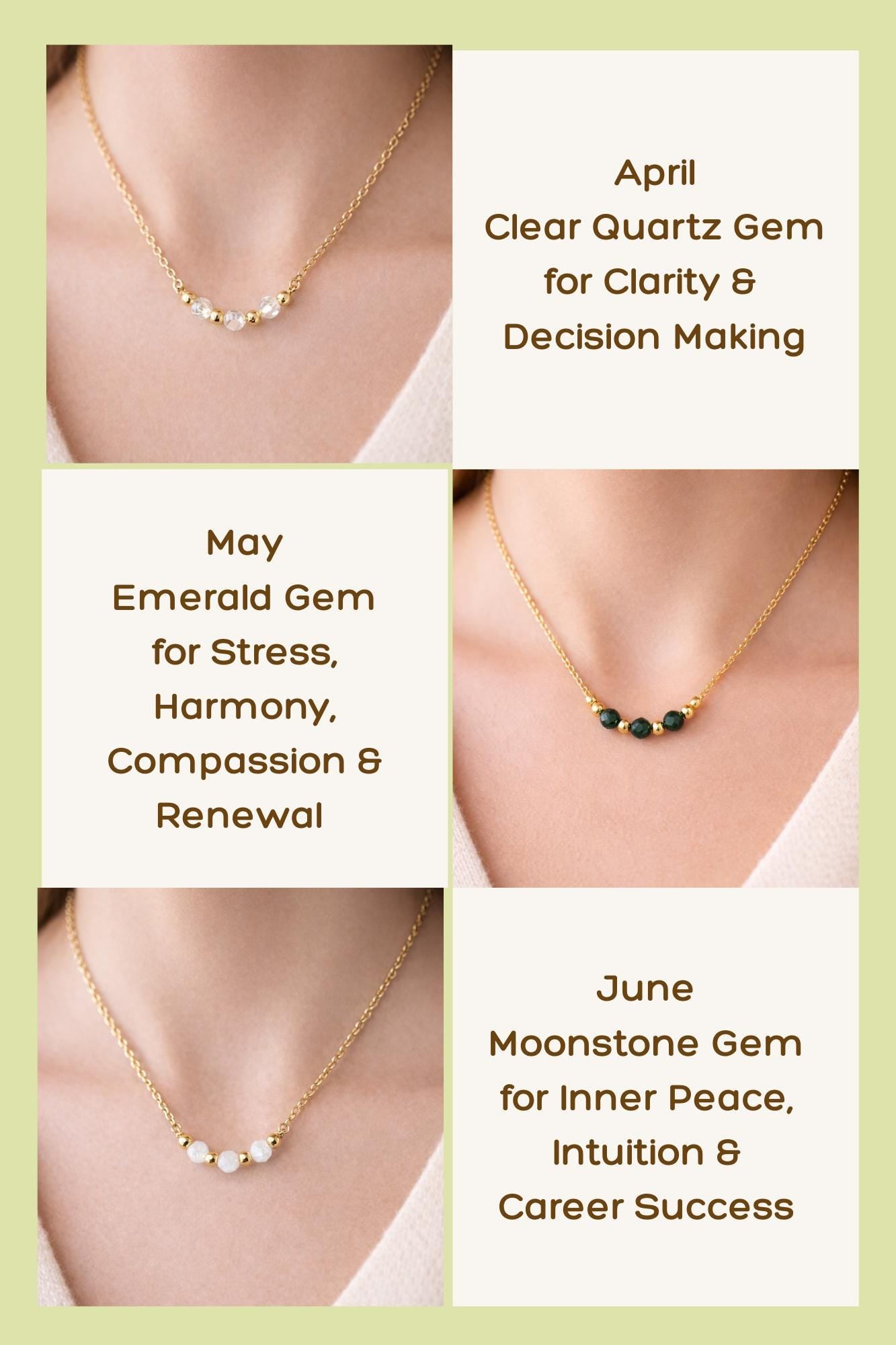 Dainty Birthstone Necklace: Gold or Silver • Personalized Family Gemstone Jewelry