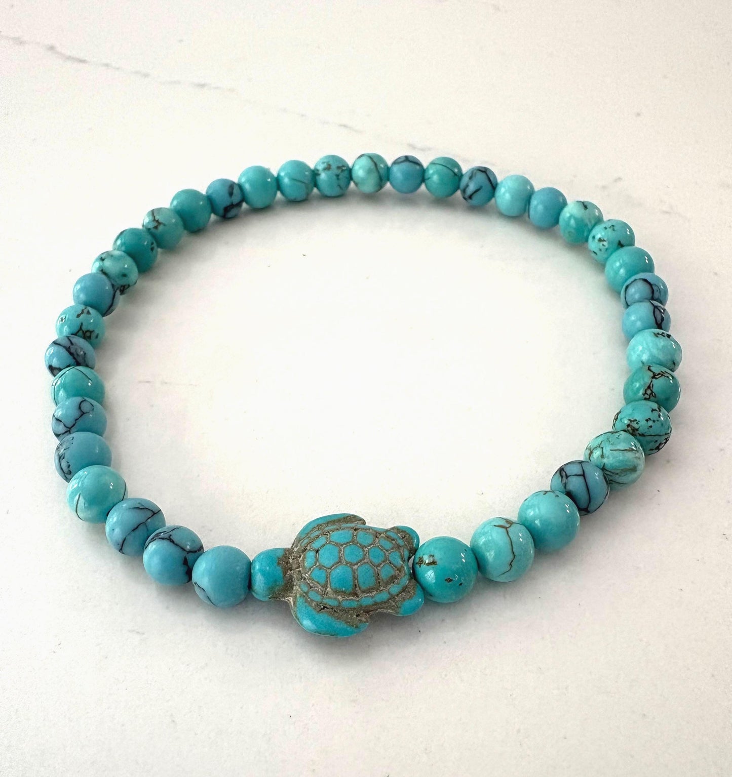 Turquoise Sea Turtle Bracelet: 4mm Gemstone Summer Jewelry
