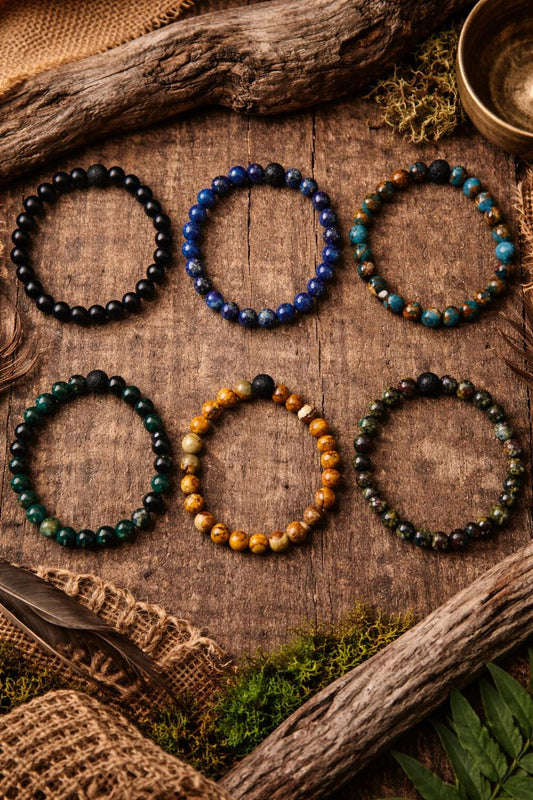 Men's Gemstone Aromatherapy Bracelet: 8mm Natural Stone Healing • Lava Diffuser