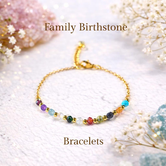 Dainty Family Birthstone Bracelet: Gold or Silver • Personalized Gemstone Jewelry