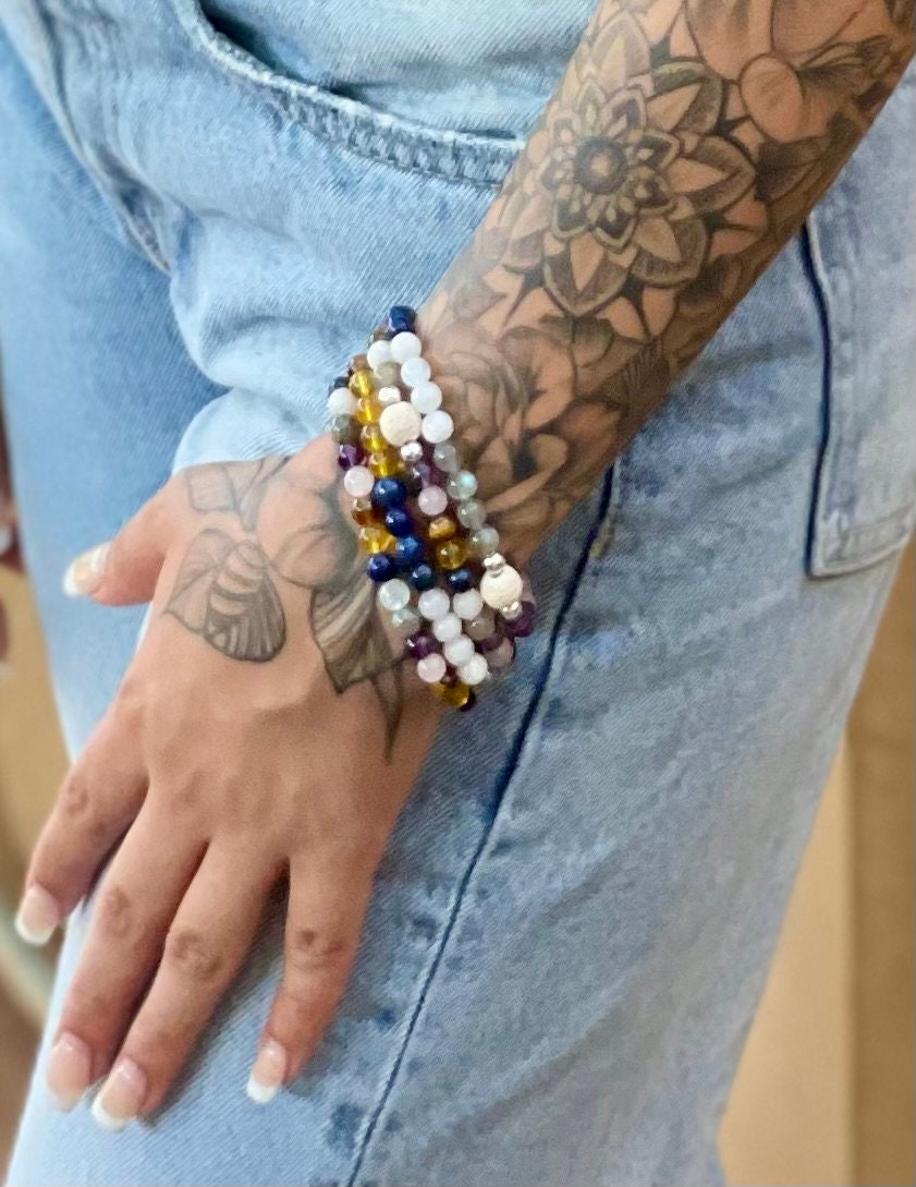 Gemstone Essential Oil Diffuser Bracelet: Lava Bead Aromatherapy • Relaxation Gift for Wellbeing