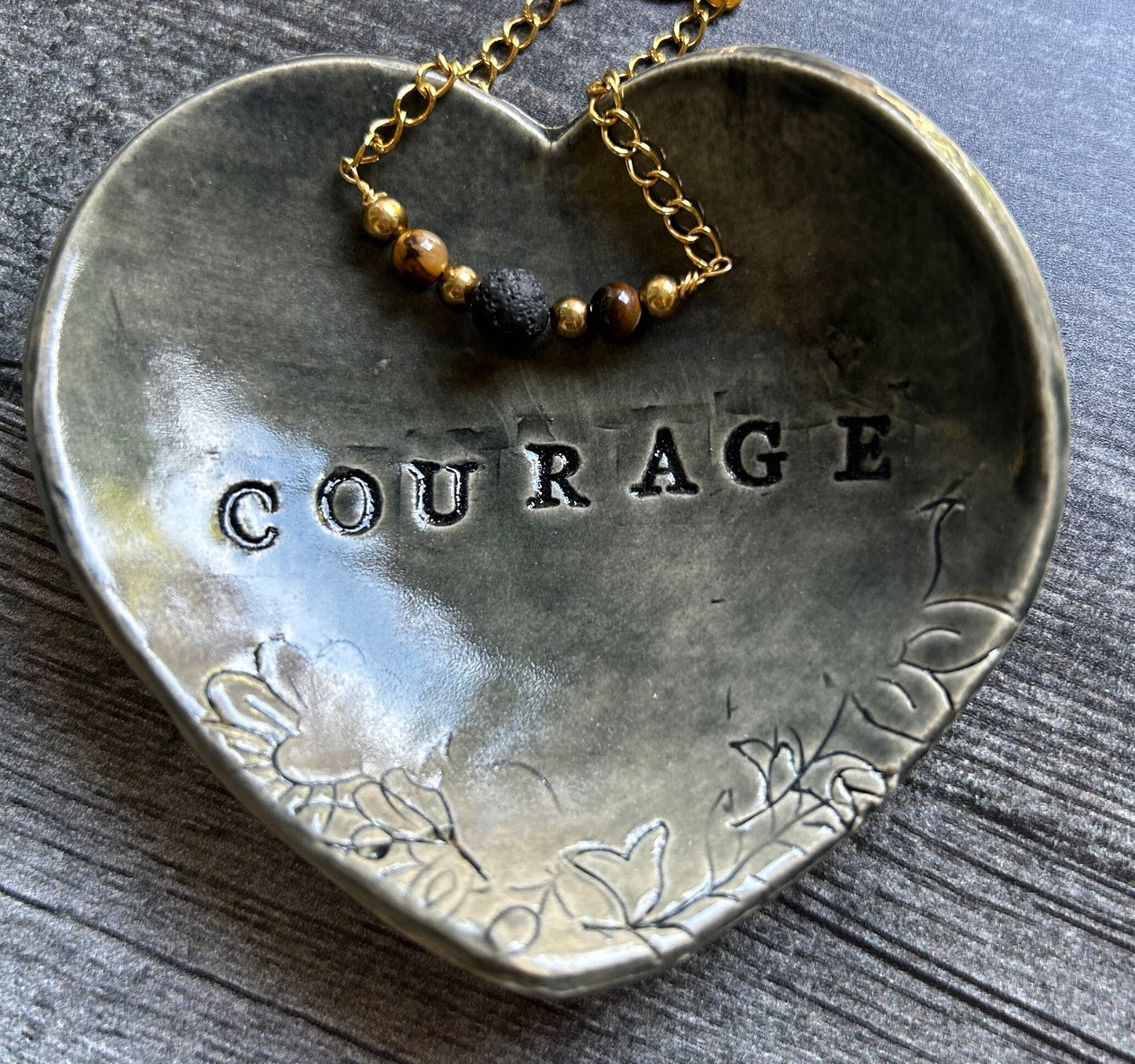 Courage Gift Box:  Tiger's Eye Minimalistic Gemstone Bracelet • Crystal Essential Oil Roll-On • Diffuser Oil Blend • Room, Body and Hair Mist • Ceramic Handmade Dish • Sachet