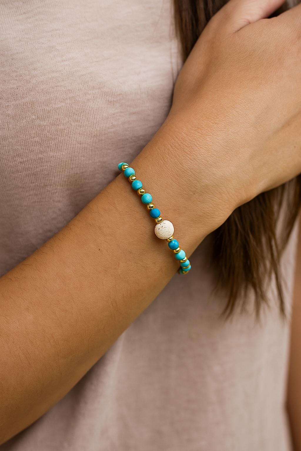 Turquoise Gemstone Diffuser Bracelet: Minimalist Aromatherapy Jewelry