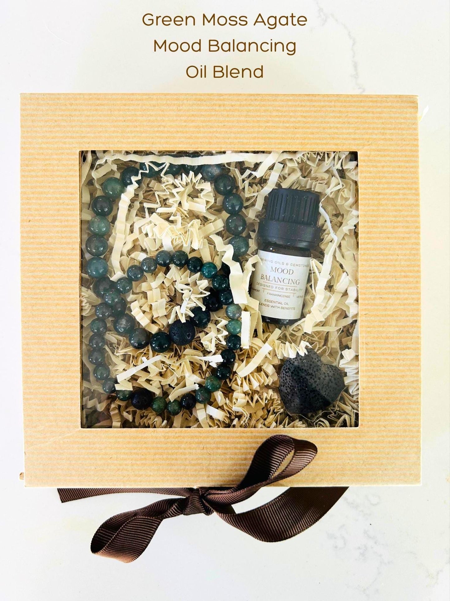 Matching Couple's Gemstone Bracelets Gift Box:  Aromatherapy Oil Blend • Heart Sachet