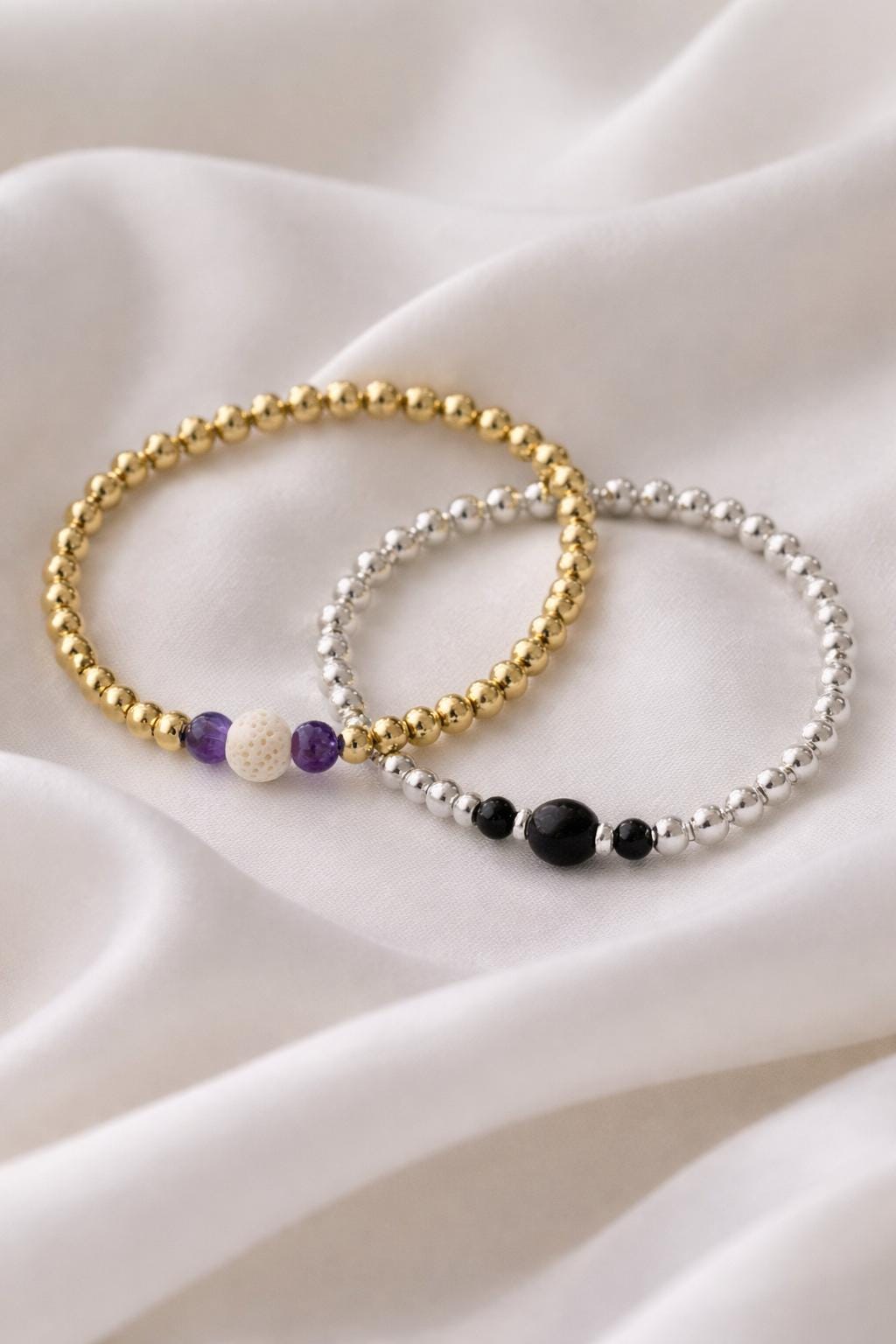 Gemstone Diffuser Bracelet: Gold or Silver • Black or White Lava Bead • Your Choice of Healing Crystals