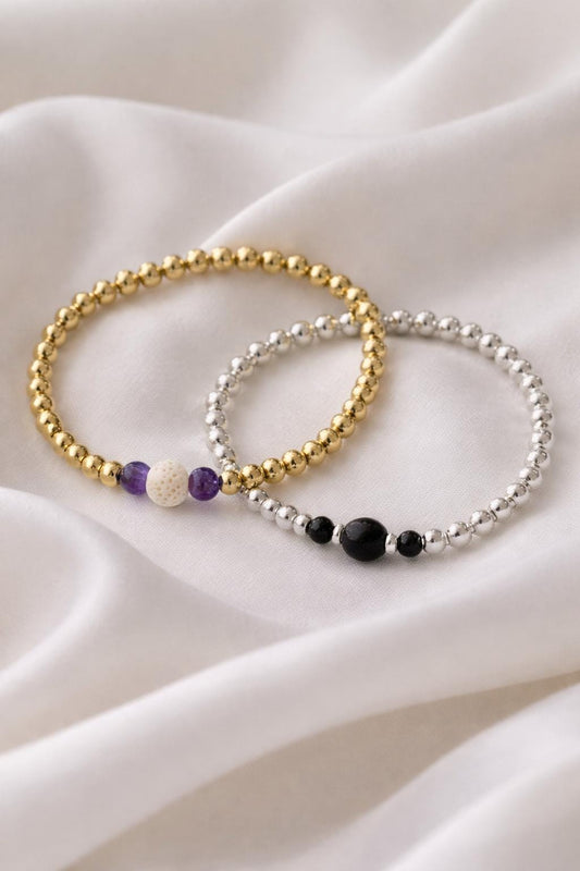 Gemstone Diffuser Bracelet: Gold or Silver • Black or White Lava Bead • Your Choice of Healing Crystals