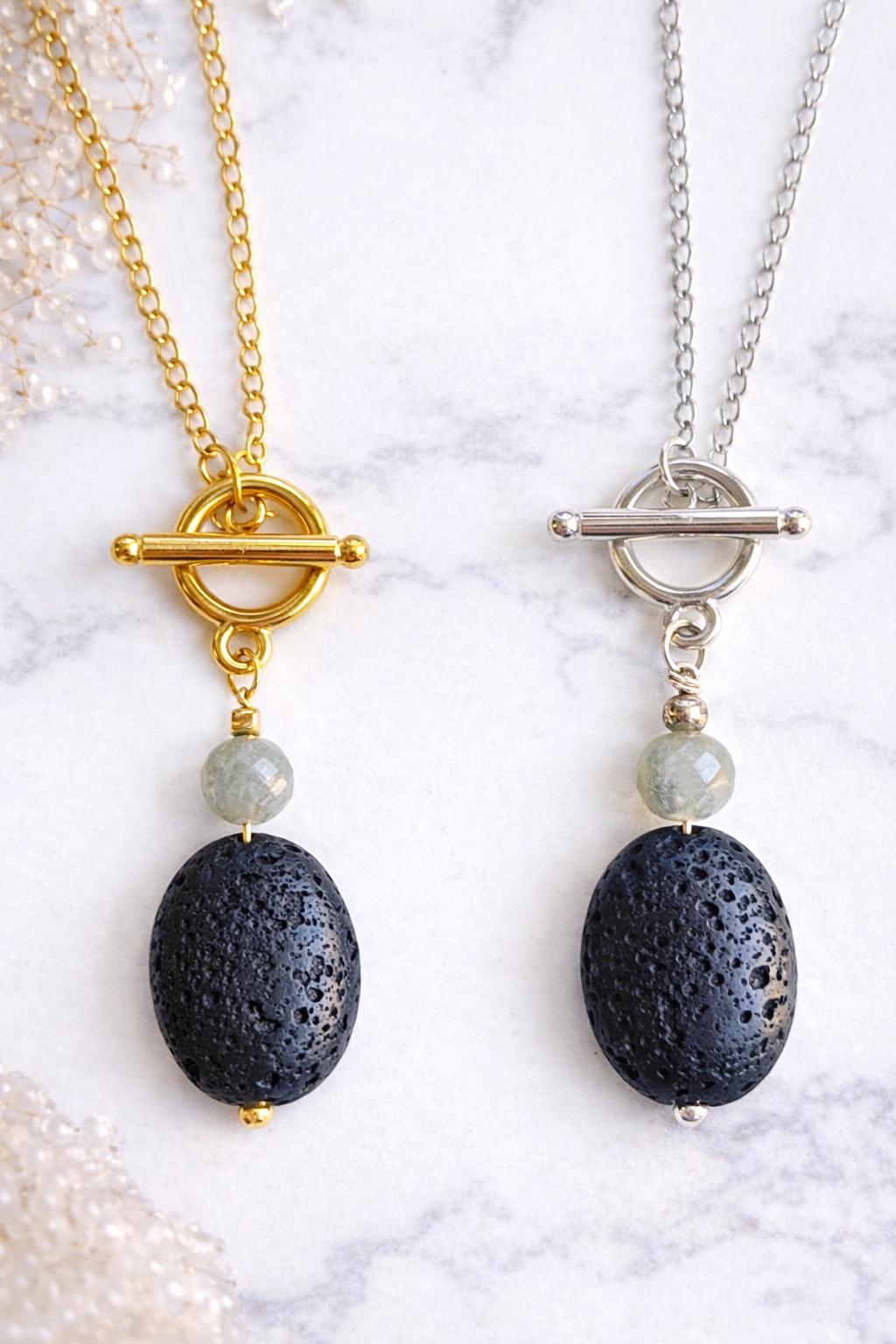 Gemstone Aromatherapy Necklace: Lava Diffuser Bead • Essential Oil Pendant
