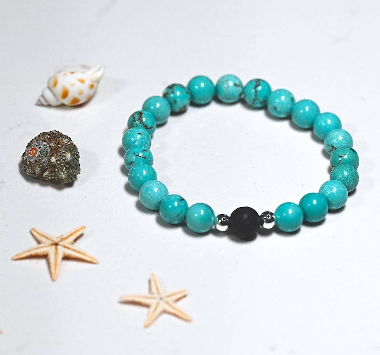 Turquoise Aromatherapy Couple Bracelet Set: Gift Box • Summer Essential Oil Blend • Heart Sachet