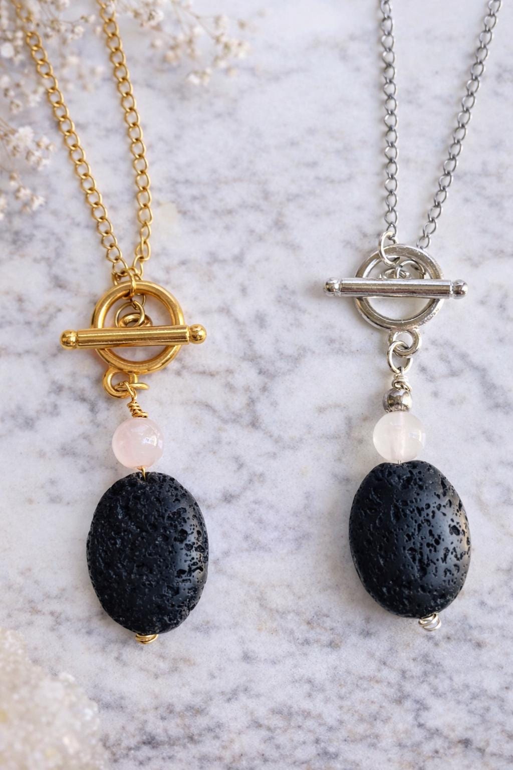 Gemstone Aromatherapy Necklace: Lava Diffuser Bead • Essential Oil Pendant