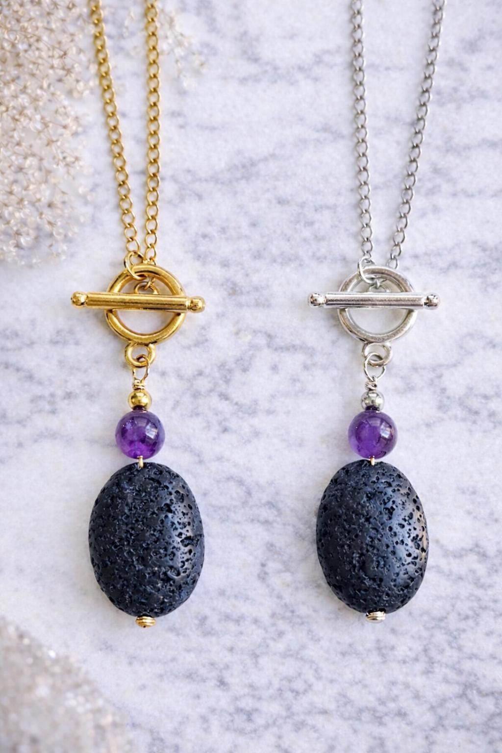 Gemstone Aromatherapy Necklace: Lava Diffuser Bead • Essential Oil Pendant