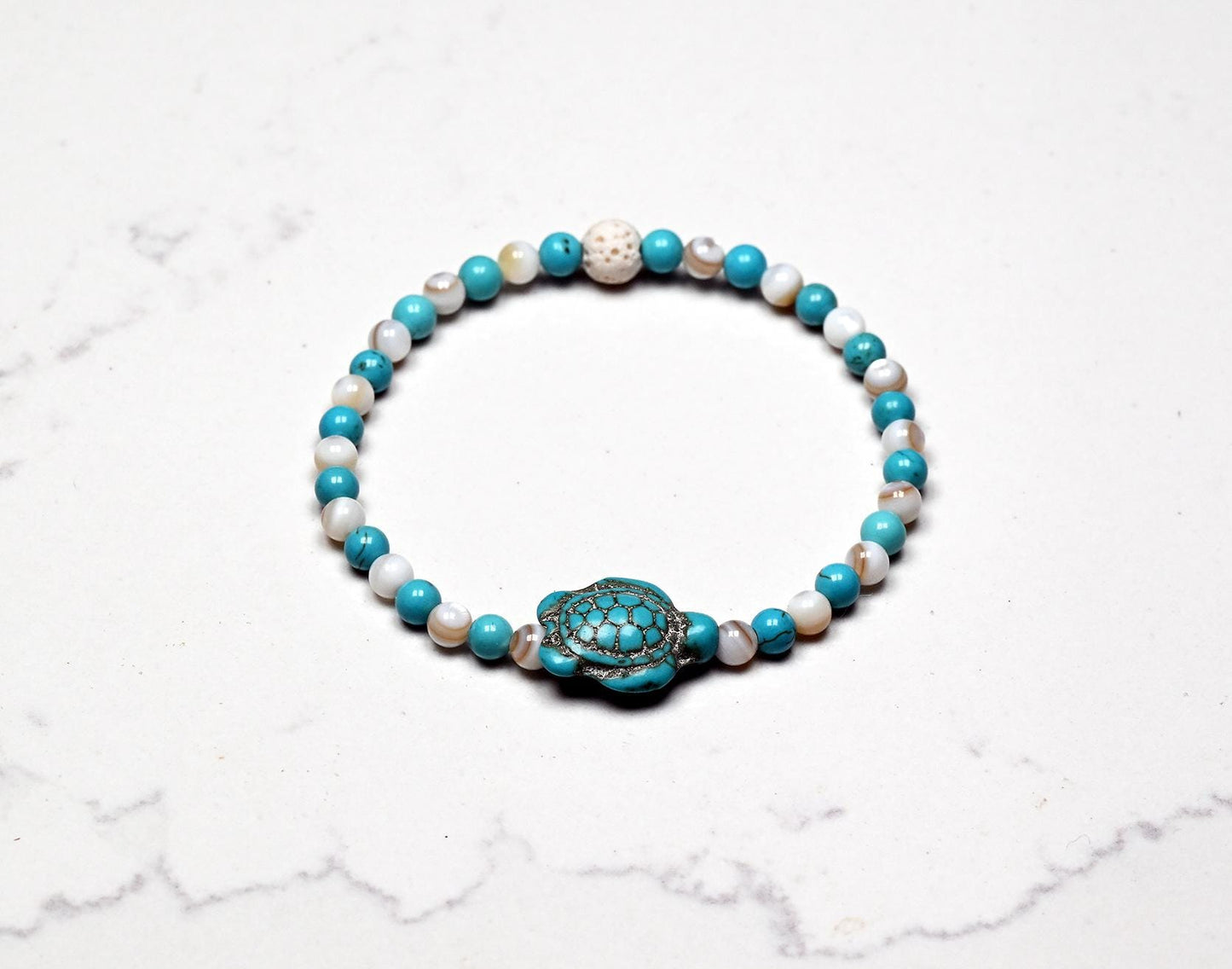 Turquoise Sea Turtle Bracelet: 4mm Gemstone Summer Jewelry