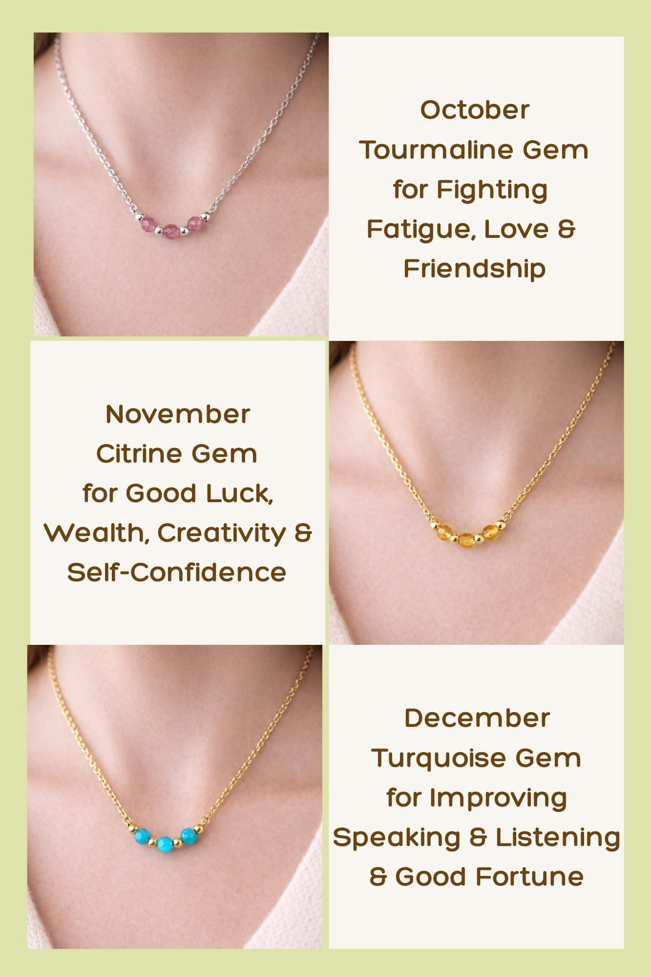 Dainty Birthstone Necklace: Gold or Silver • Personalized Family Gemstone Jewelry