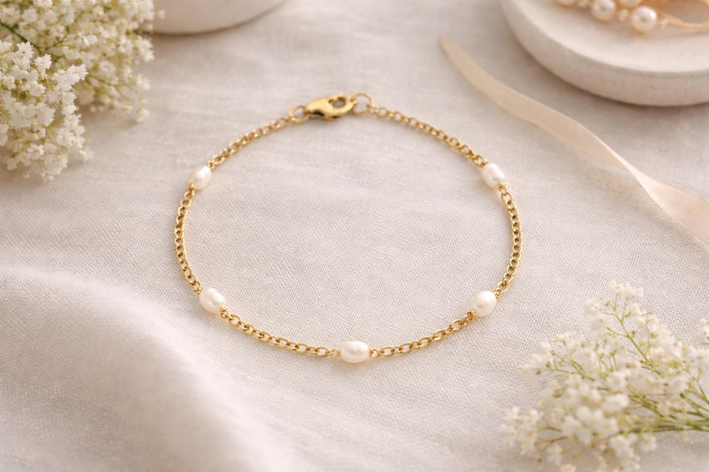 Freshwater Pearl Station Bracelet:  Gold or Silver • Minimal Pearl Bracelet • Dainty Anytime Jewelry • Gift for Her