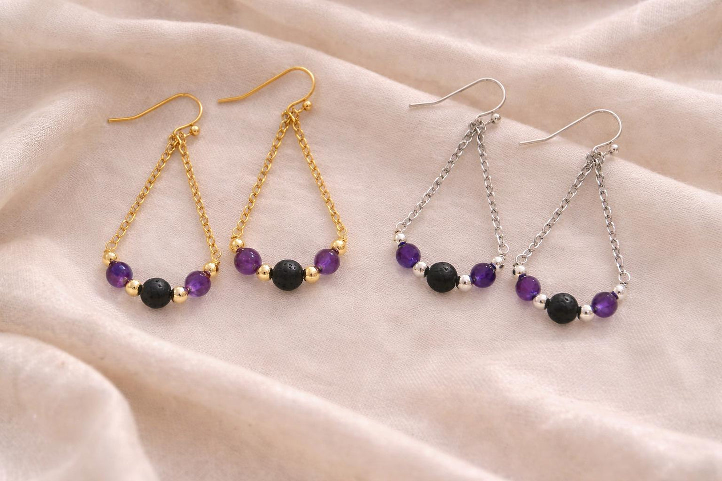 Gemstone Teardrop Earrings with Lava Stone: Gold or Silver • Choose Your Gemstone and Vibe • Aromatherapy Jewelry • Gift for Her