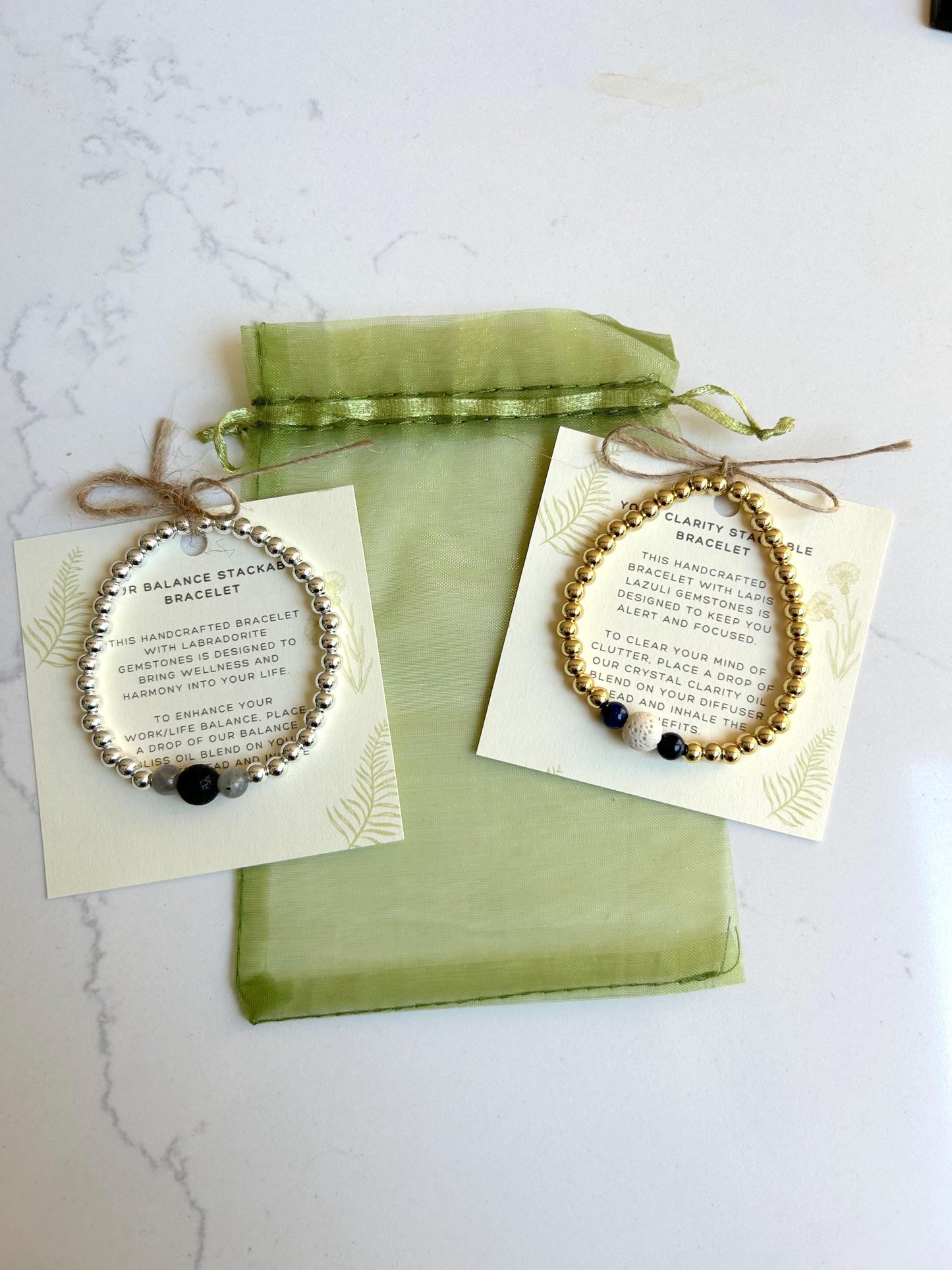 Gemstone Diffuser Bracelet: Gold or Silver • Black or White Lava Bead • Your Choice of Healing Crystals