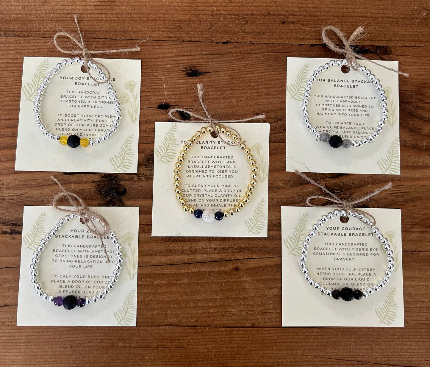 Gemstone Diffuser Bracelet: Gold or Silver • Black or White Lava Bead • Your Choice of Healing Crystals