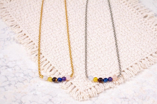 Gemstone Healing Crystal Necklace: Rose Quartz • Amethyst • Lapis Lazuli • Moonstone • Labradorite • Citrine • Tiger's Eye • Gold or Silver