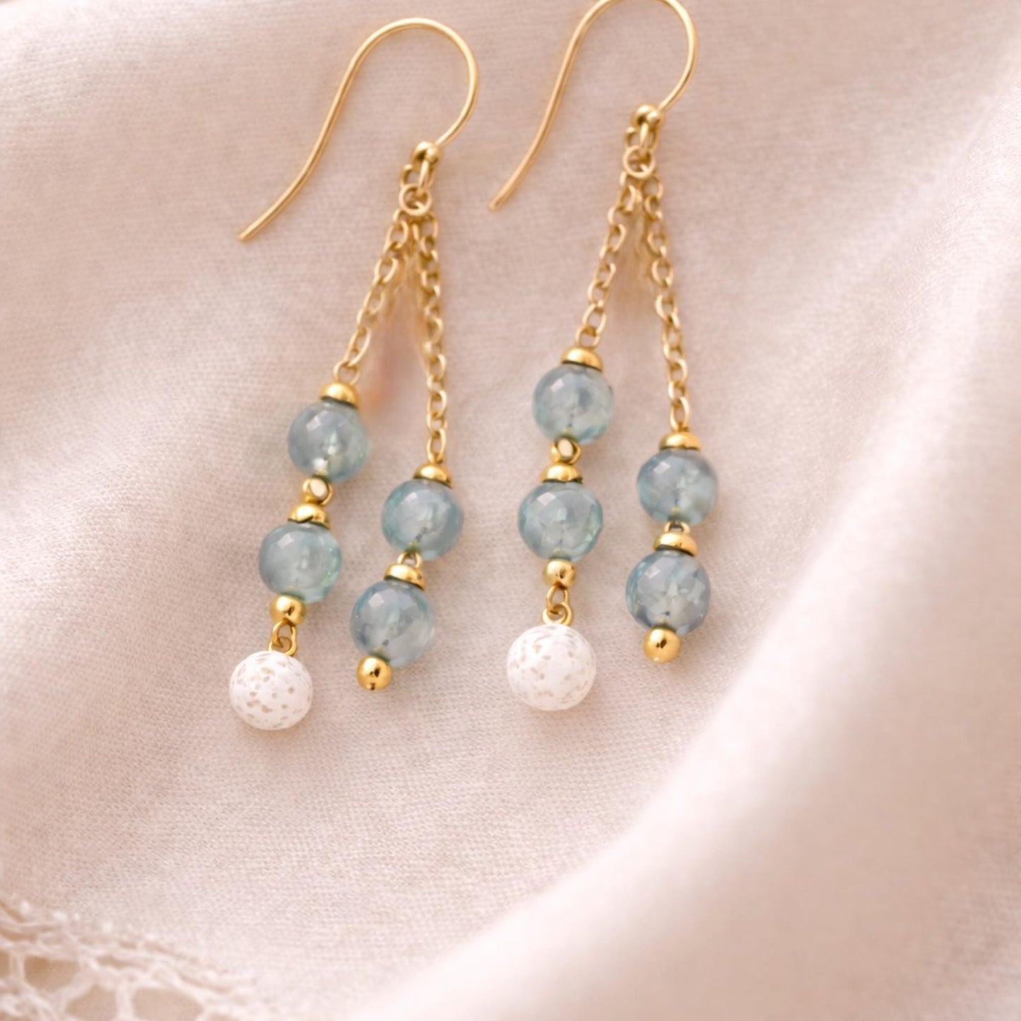Gemstone Drop Earrings with Gemstones and Lava Stone: Gold or Silver • Choose Your Gemstone and Vibe • Aromatherapy Jewelry • Gift for Her