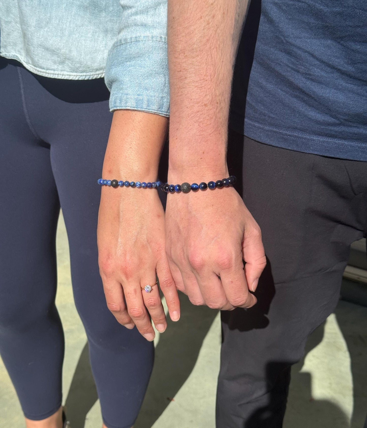 Matching Couple's Gemstone Bracelets Gift Box:  Aromatherapy Oil Blend • Heart Sachet