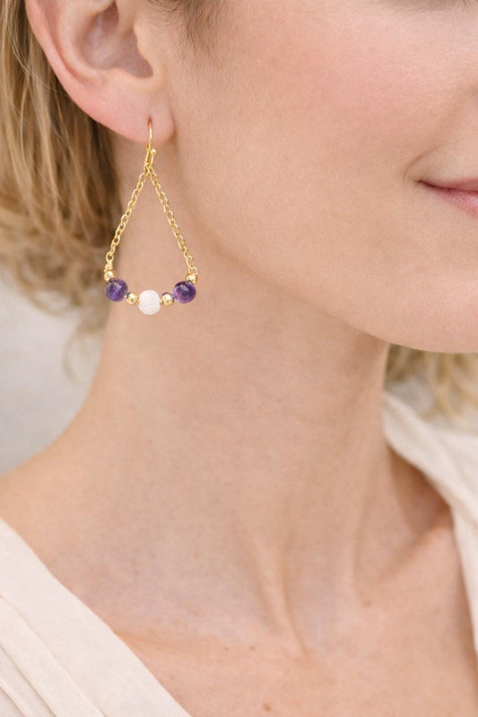 Gemstone Teardrop Earrings with Lava Stone: Gold or Silver • Choose Your Gemstone and Vibe • Aromatherapy Jewelry • Gift for Her