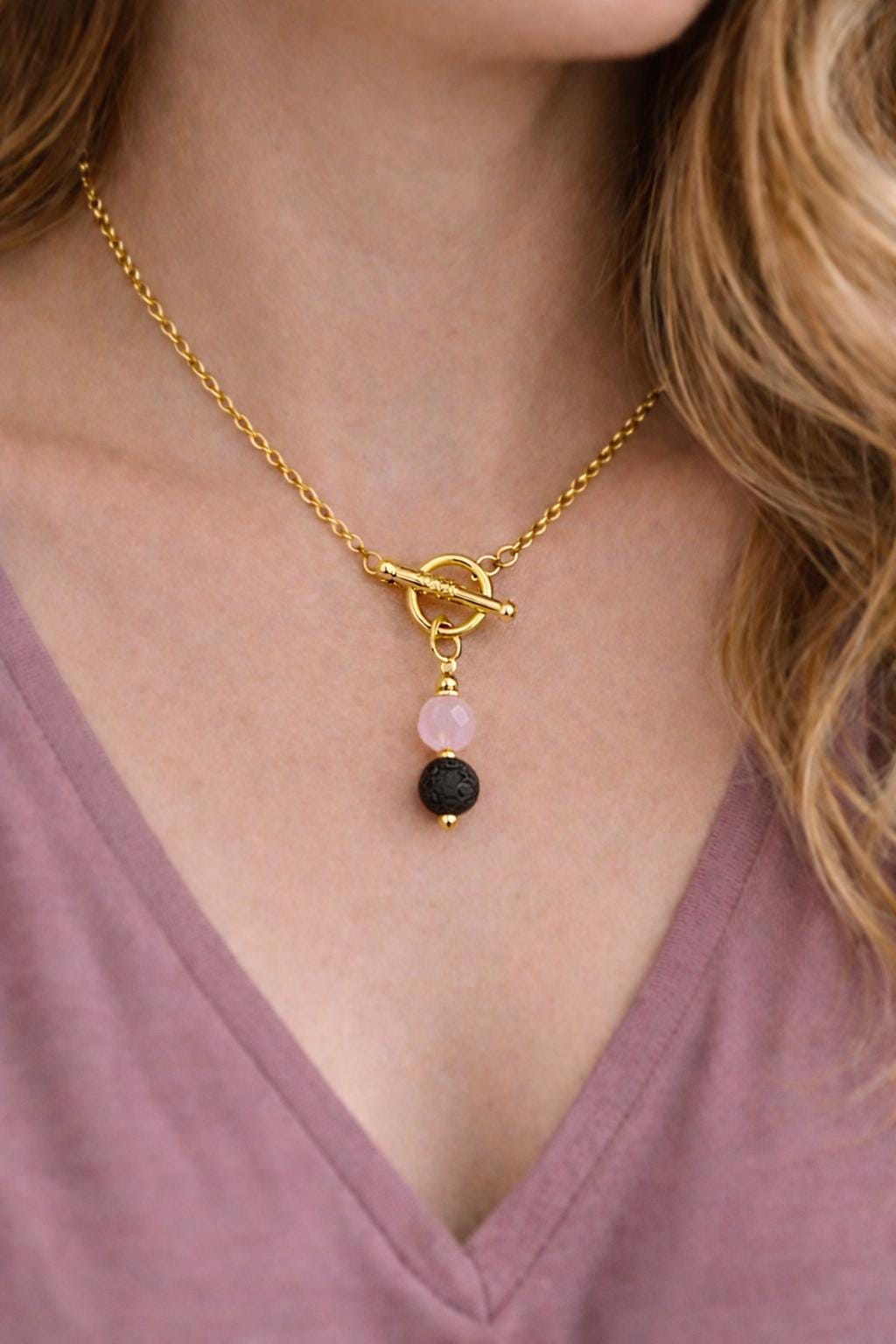 Gemstone Aromatherapy Necklace: Lava Diffuser Bead Pendant • Essential Oil Jewelry