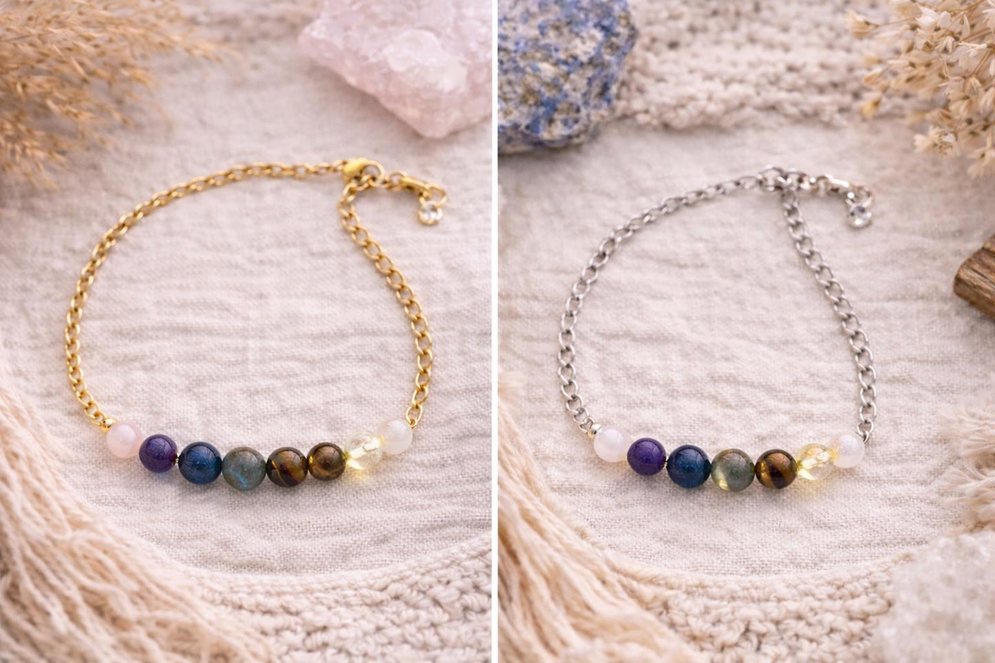 Gemstone Chain Bracelet: Minimalist Healing Crystal Bracelet