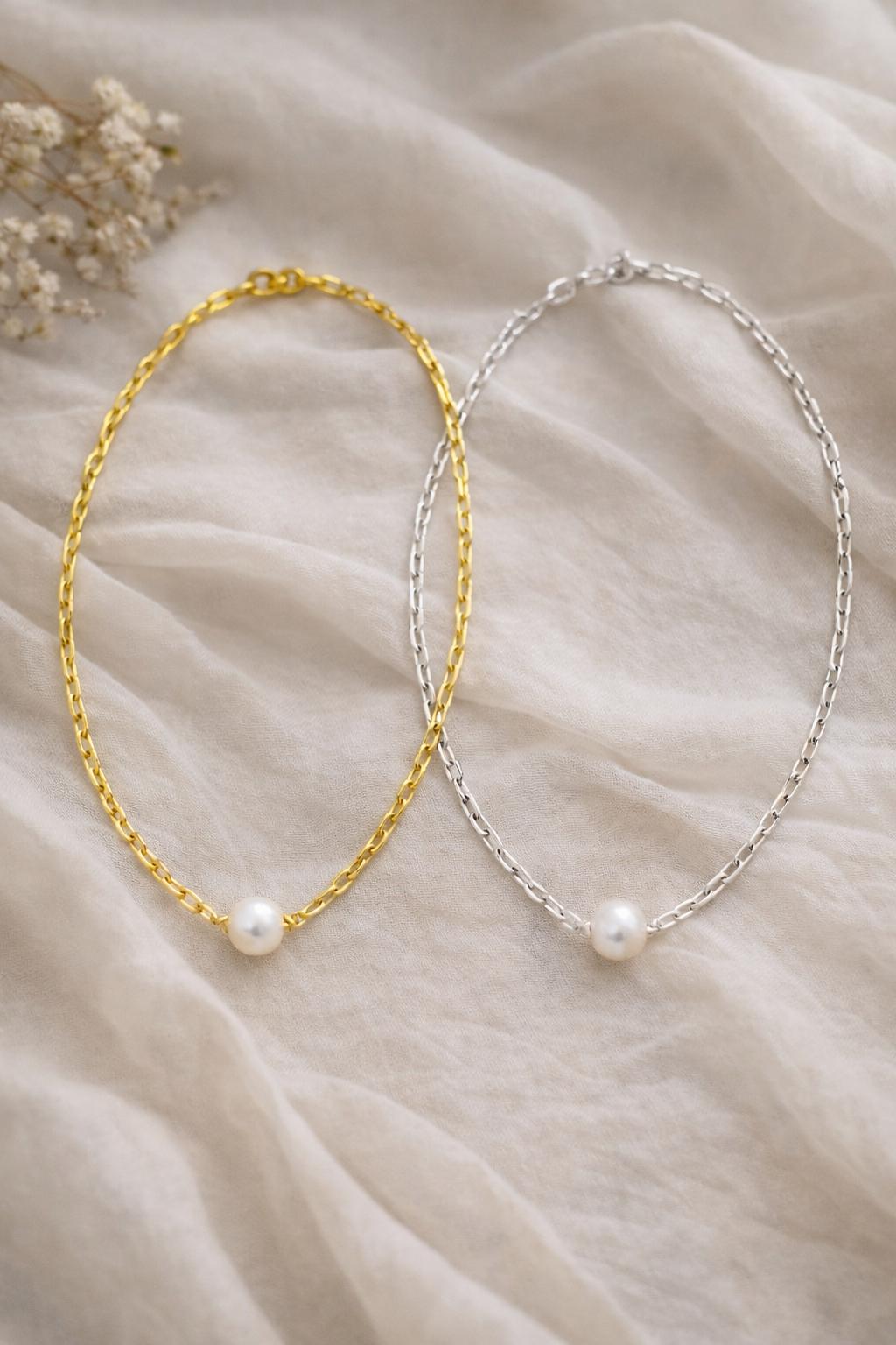 Freshwater Pearl Necklace | Available in Two Styles | Gold or Silver Paperclip Chain