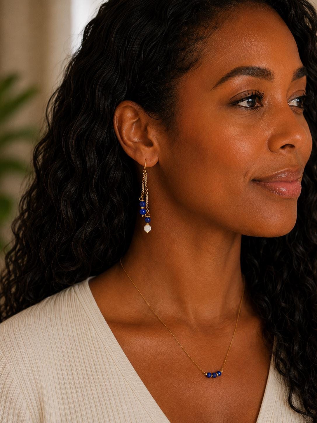 Gemstone Double Drop Earrings with Lava Stone - Gold or Silver - Choose Your Gemstone & Vibe - Aromatherapy Jewelry - Gift for Her