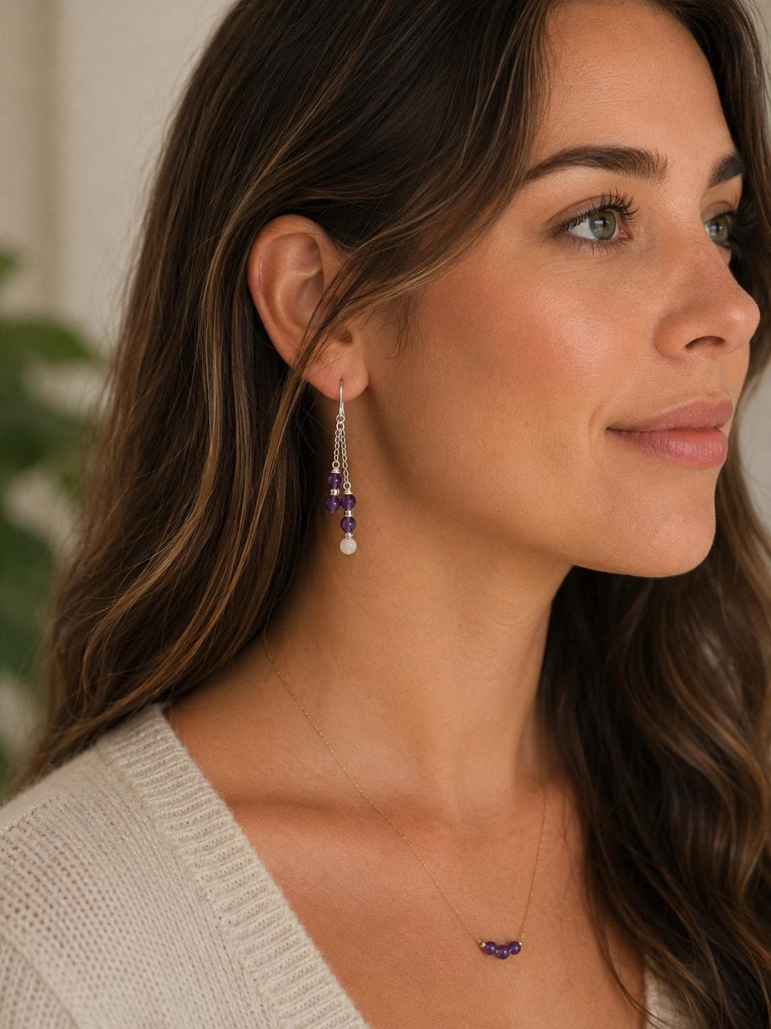Gemstone Double Drop Earrings with Lava Stone - Gold or Silver - Choose Your Gemstone & Vibe - Aromatherapy Jewelry - Gift for Her