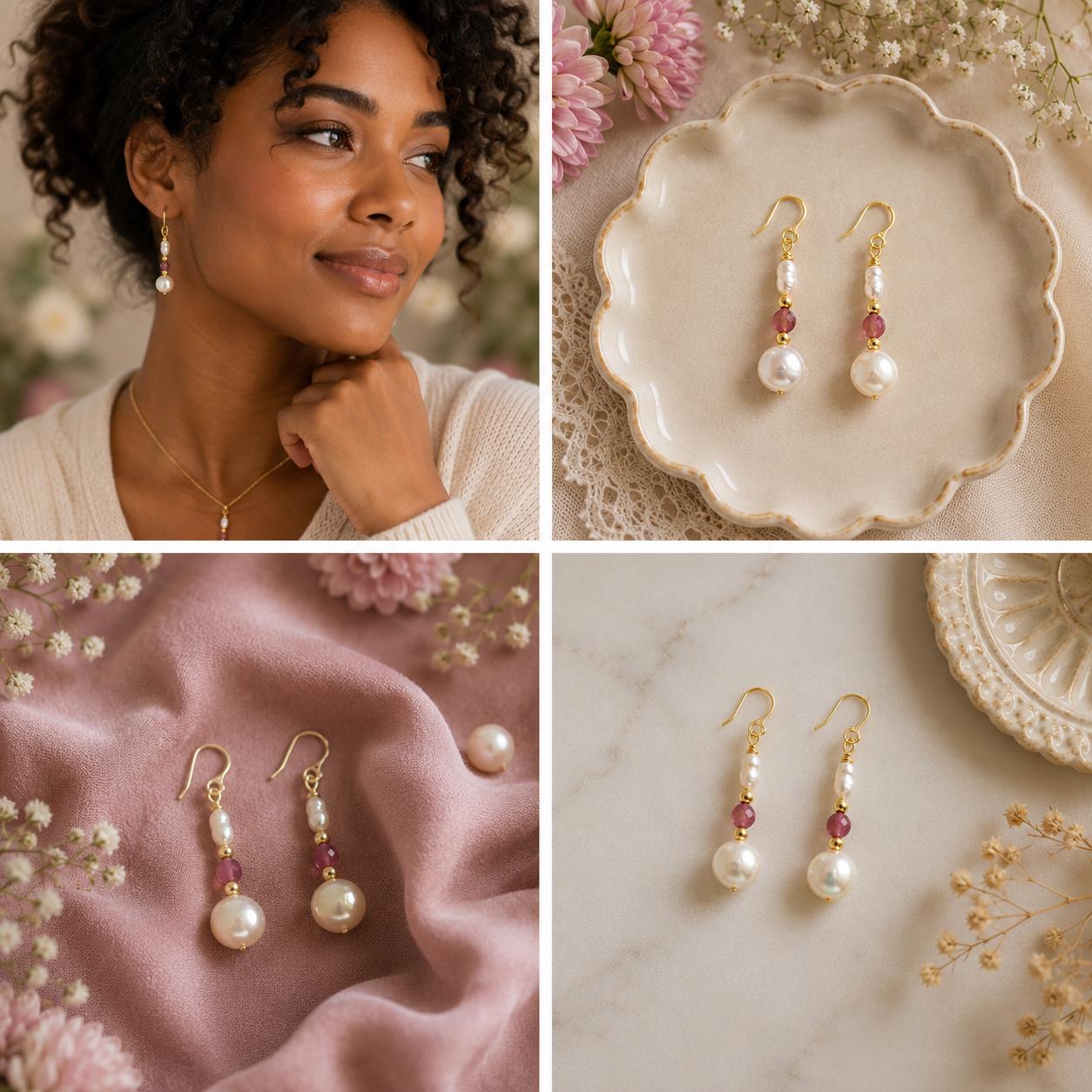 Birthstone & Freshwater Pearl Drop Earrings • Handmade Birth Month Gemstone • Personalized for Her • Bridesmaid Earrings • Birthday Gift