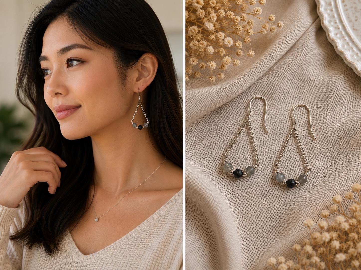 Gemstone Teardrop Earrings with Lava Stone - Gold or Silver - Choose Your Gemstone & Vibe - Aromatherapy Jewelry - Gift for Her