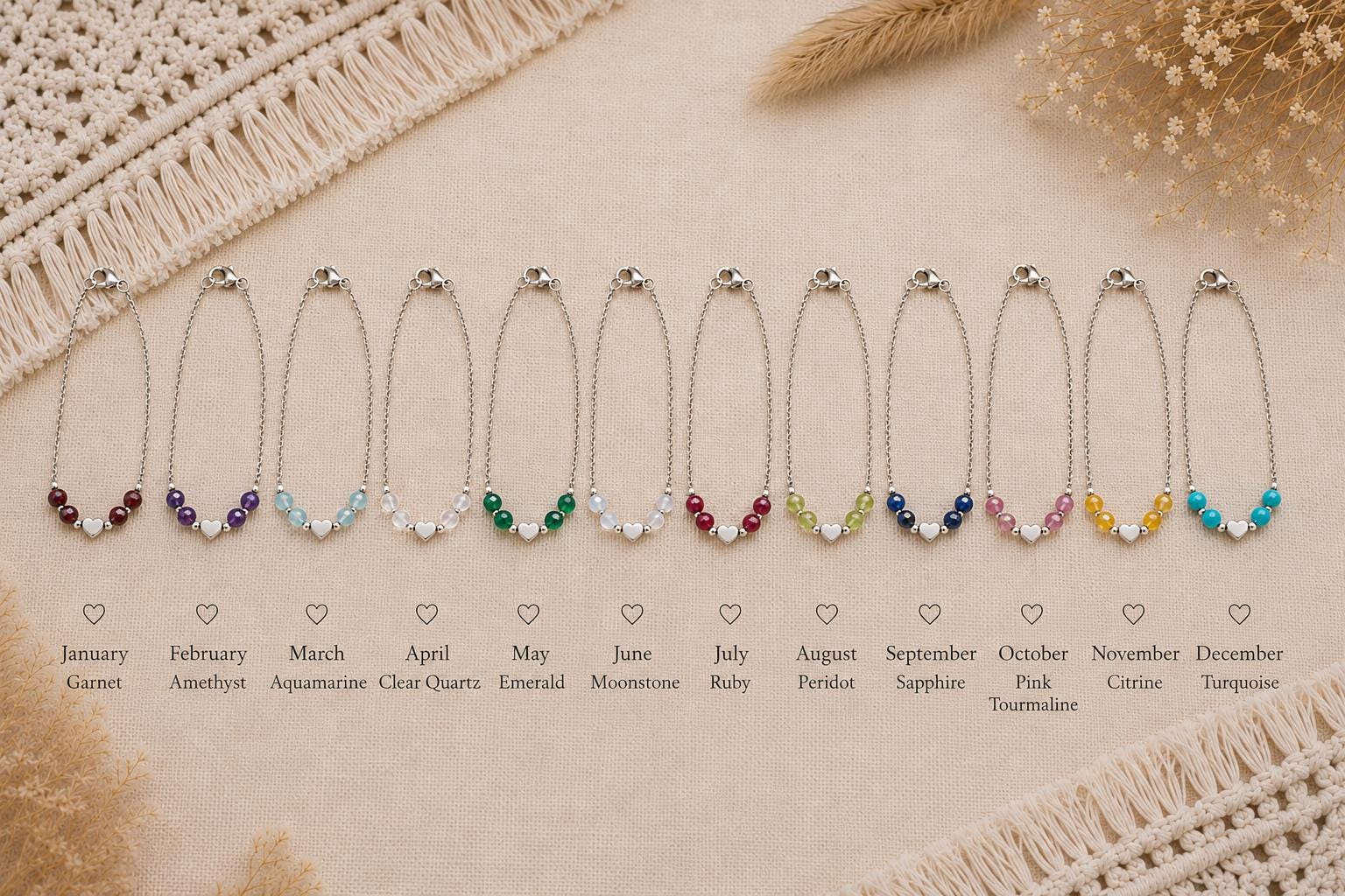 Personalized Birthstone Heart Bracelet • Dainty Birthstone Jewelry • Birthday Gift for Her • Teen Girl Gift • Gold or Silver • Handmade Gift