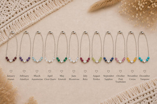 Personalized Birthstone Heart Bracelet • Dainty Birthstone Jewelry • Birthday Gift for Her • Teen Girl Gift • Gold or Silver • Handmade Gift