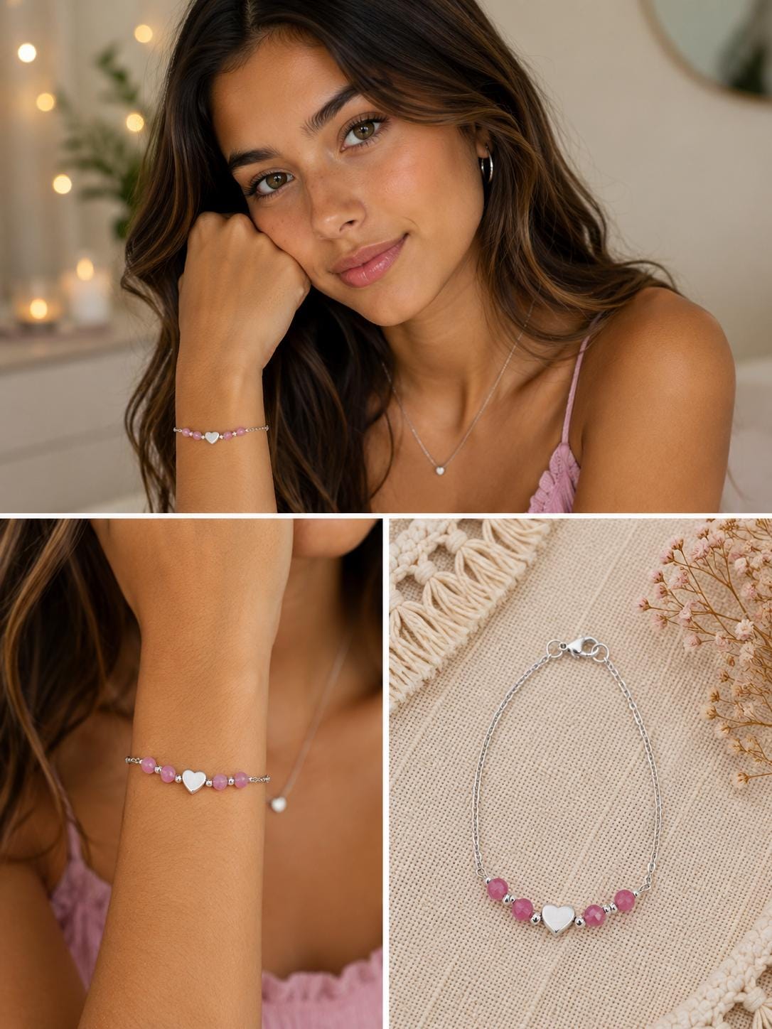 Personalized Birthstone Heart Bracelet • Dainty Birthstone Jewelry • Birthday Gift for Her • Teen Girl Gift • Gold or Silver • Handmade Gift