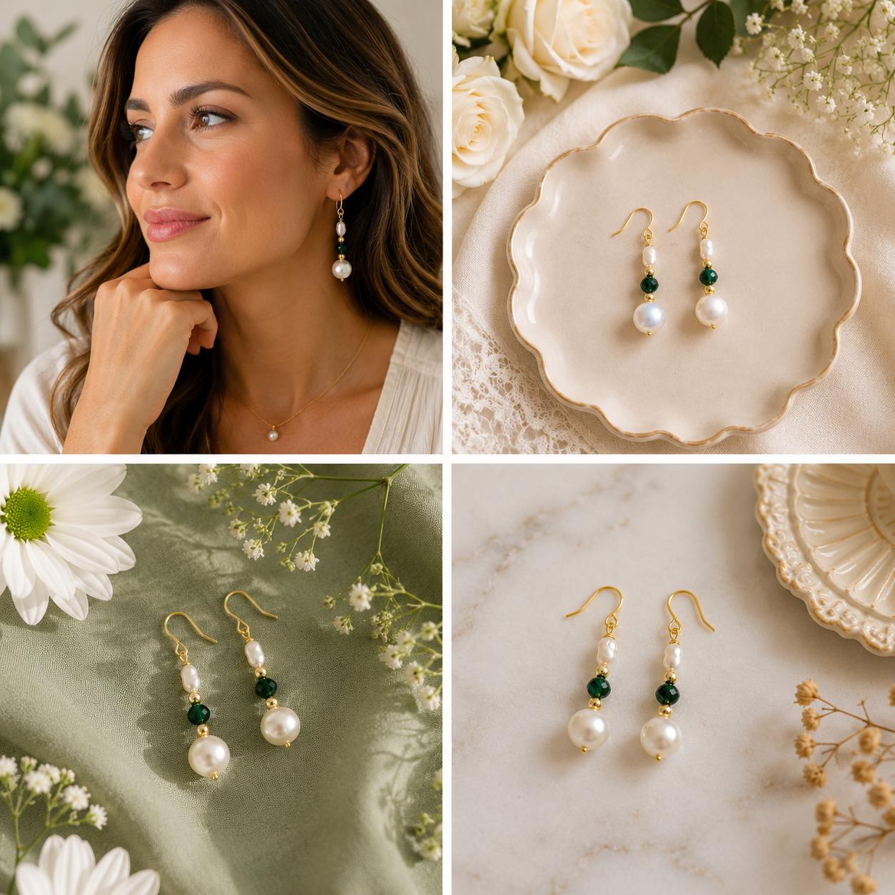 Birthstone & Freshwater Pearl Drop Earrings • Handmade Birth Month Gemstone • Personalized for Her • Bridesmaid Earrings • Birthday Gift