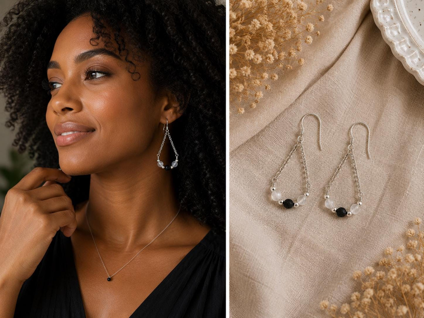Gemstone Teardrop Earrings with Lava Stone - Gold or Silver - Choose Your Gemstone & Vibe - Aromatherapy Jewelry - Gift for Her