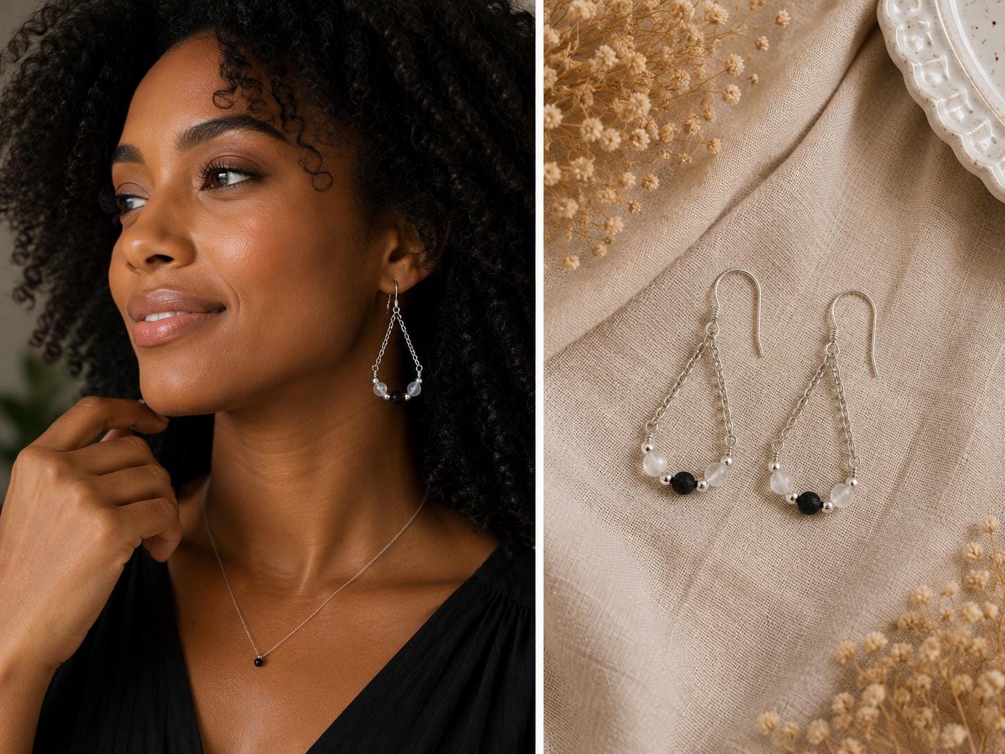 Gemstone Teardrop Earrings with Lava Stone - Gold or Silver - Choose Your Gemstone & Vibe - Aromatherapy Jewelry - Gift for Her