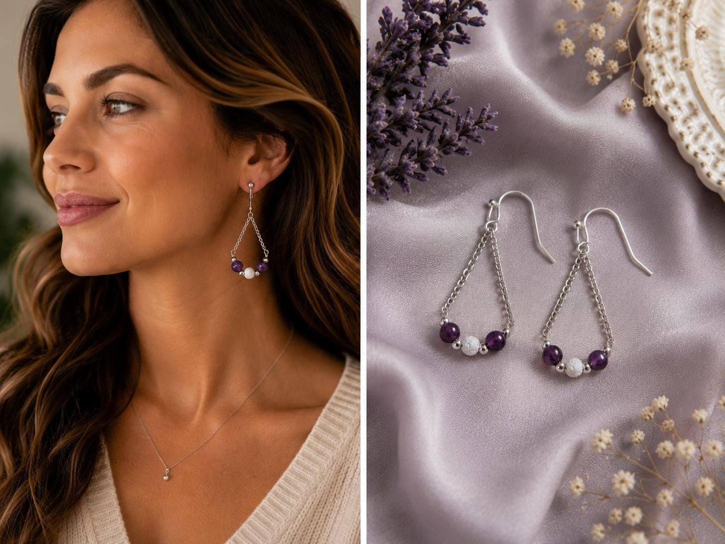 Gemstone Teardrop Earrings with Lava Stone - Gold or Silver - Choose Your Gemstone & Vibe - Aromatherapy Jewelry - Gift for Her