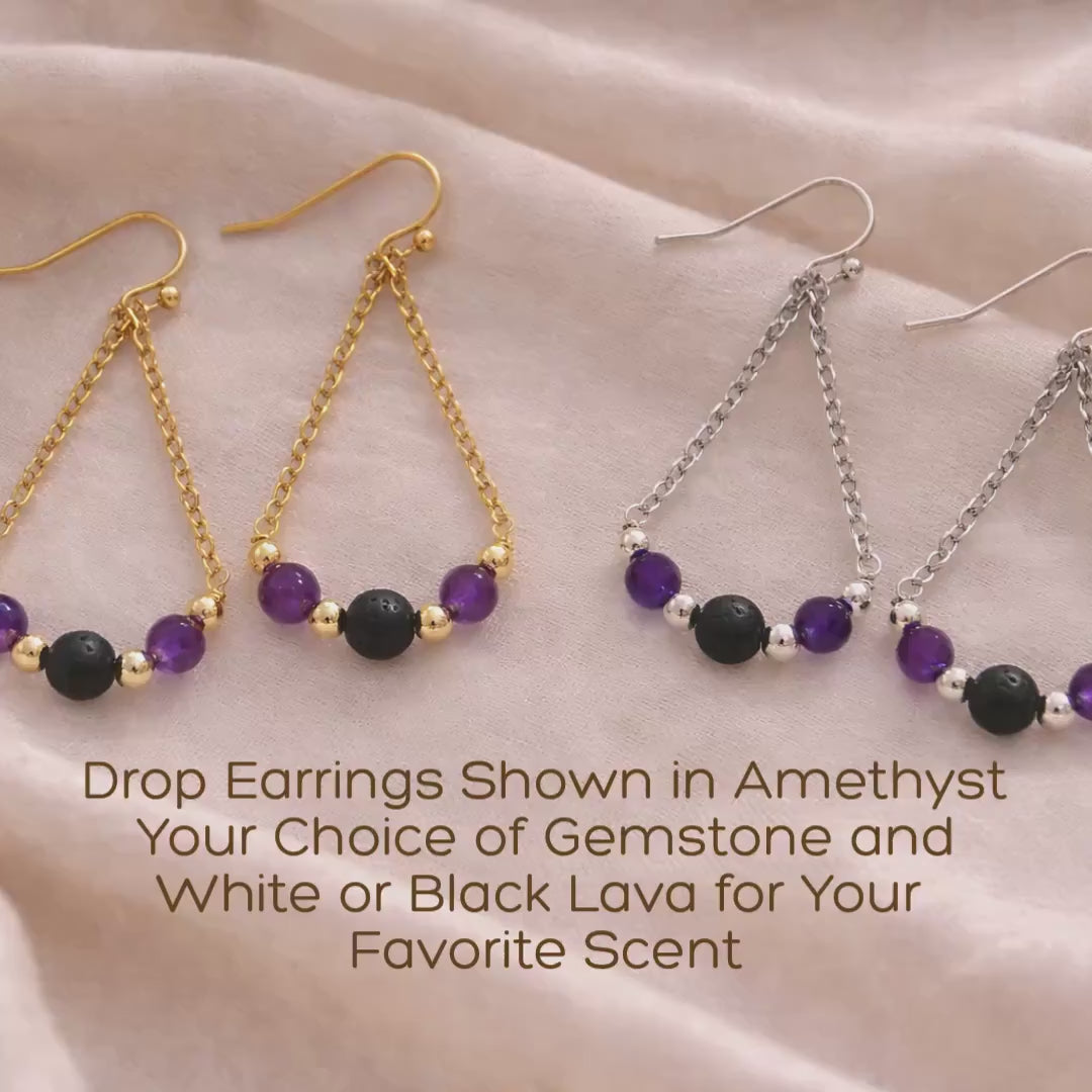 Gemstone Teardrop Earrings with Lava Stone - Gold or Silver - Choose Your Gemstone & Vibe - Aromatherapy Jewelry - Gift for Her