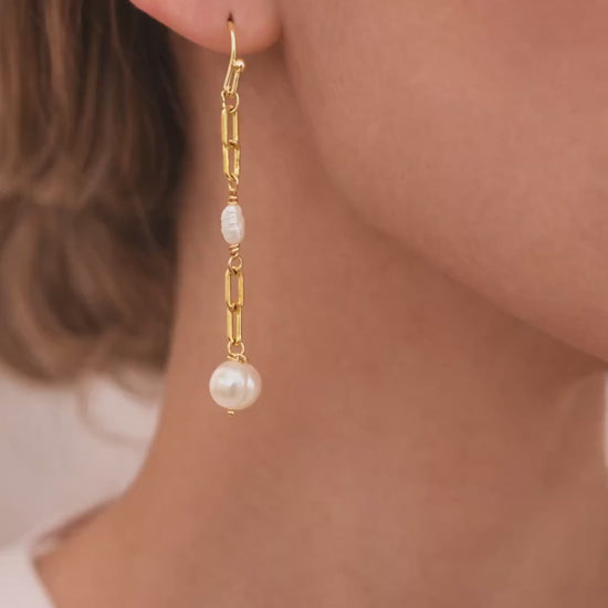 Freshwater Pearl Dangle Earrings - Gold Chain Drop Earrings - Elegant Minimal Jewelry - Brides, Bridesmaids - Gift for Her