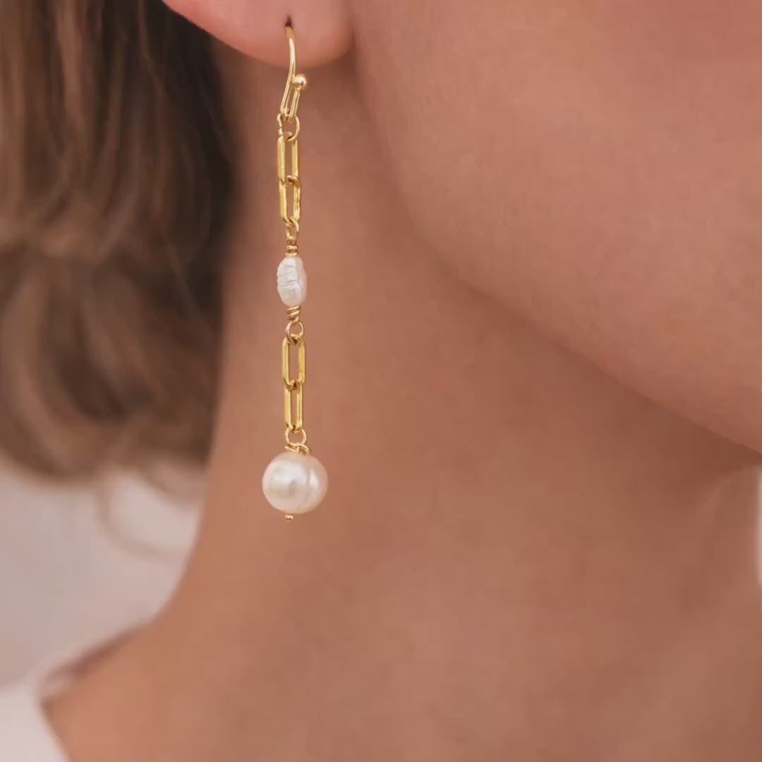 Freshwater Pearl Dangle Earrings - Gold Chain Drop Earrings - Elegant Minimal Jewelry - Brides, Bridesmaids - Gift for Her